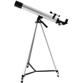 50mm Beginners Astronomical Telescope Zoom 100X Outdoor Monocular Space Telescopes Portable Refractor Travel Spotting Scope with Tripod 2 Eyepieces Silver (Silver)