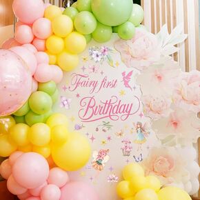 Fairy First Birthday Decal Girls Fairy First Birthday Wall Decal Decorations Butterfly Fairy 1st Birthday Theme Balloon Arch Stickers Flowers Garland