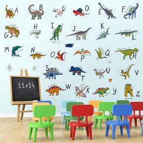 أطفال جدار ديناصور جدار 26 ملصقات أبجدية قشر وعصا قابلة للإزالة للأطفال ABC Art Sticker Decor