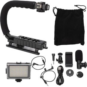 DV Bracket Stabilizer Kit,Video Action Stabilizing Handle Grip Professional C Shaped Handheld Photography Stabilizer Grip with Mic Fill in Light for Micro Movies