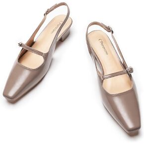 C.Paravano Women's Slingback Slgingals Small Square Toe Slingbacks Flats Clost Block Cheels Slipliable Strap على slingbacks