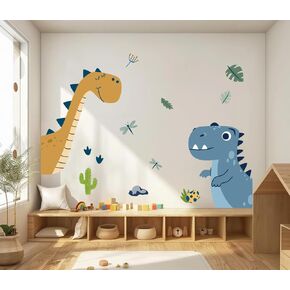 2 Sheet Boho Dinosaur Wall Decals Large Size Cartoon Jurassic Wall Sticker Cute Animal Mural Stickers for Home Bedroom Classroom Nursery Decor