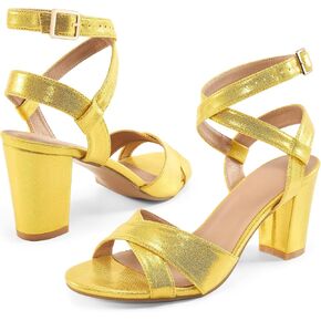 Aomigoct Strappy Heels for Women Wedding: Comfortable Chunky Heel Sandals for Party - Ladies Open Toe Heels Shoes