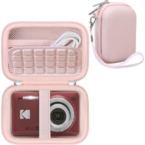 Camera Case for KODAK PIXPRO FZ55 / FZ53 / FZ45 Digital Camera, Vlogging Cameras Travel Storage Bag Holder, Mesh Pocket for Charging Cable, SD Card and Batteries, Pink