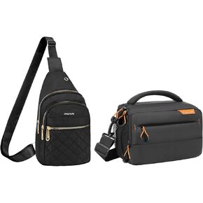 MOSISO Rhombus Quilted Small Sling Backpack Crossbody Sling Bag with Front Horizontal Pocket&Camera Bag,Camera Case Compact Shoulder Bags,Waterproof Crossbody Padded Camera Bag with Rain Cover,Black