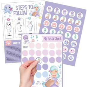 Mermaid Potty Training Chart for Toddler Girls - Potty Training Sticker Chart for Girls Potty with Sticker, Sticker Chart for Kids Potty Training Reward Chart, Kids Reward Chart