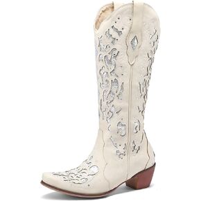 Quimeir Chunky Heel Cowboy Boots for Women, Embroidered Western Cowgirl Boots for Girls