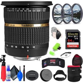 Tamron SP AF 10-24mm f / 3.5-4.5 DI II Compatible with Pentax (INTL Model) with 64GB Extreme Pro SD Card + 77mm Filter Set + 6-Inch Lens Case + Memory Card Wallet + SD Card Reader + Strap + More