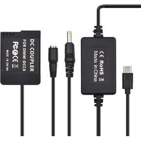 Andoer PD USB Type-C Cable to DMW-DCC8 Dummy Battery DC Coupler DMW-BLC12 Replacement for Panasonic LUMIXDMC-FZ2500 FZ1000 FZ300 FZ200 G85 GX8 G7 G6 G5 GH2 DC-G90 G95G99 Camera