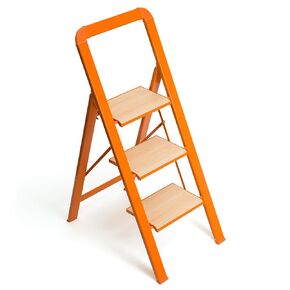 3 - Step Folding Ladder for Adults - Wide Anti - Slip Pedals, Lightweight Aluminium, 580 Lbs Capacity(Orange Multi)