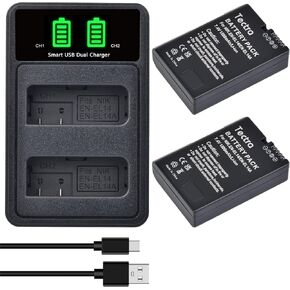 Tectra 2-Pack EN-EL14 EN-EL14A Battery and LED Dual Charger for Nikon D3100 D3200 D3300 D3400 D3500 D5100 D5200 D5300 D5500 D5600 DF Coolpix P7000 P7100 P7700 P7800 Cameras