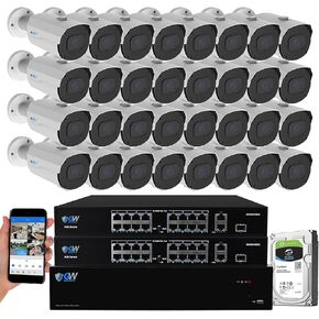 GW 4K (3840x2160 @30fps Real-time) 5X Optical Motorized Zoom Outdoor Indoor 8MP Bullet PoE IP Security Camera System, 130FT Night Vision, AI Facial Recognition/Human/Vehicle Detection (32 Cameras)