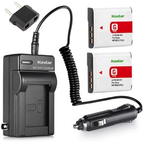 Kastar 2Pcs Battery and Charger Replacement for Sony DSC-W120 DSC-W130 DSC-W150 DSC-W170 DSC-W210 DSC-W220 DSC-W300 DSC-W40 DSC-W50 DSC-W70 DSC-W80 DSC-W90 DSC-WX1 DSC-WX10 HDR-GW55 HDR-GW77 NP-BG1