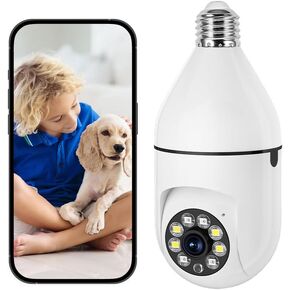 1080P Light Bulb Security Camera outdoor 360 Degree WiFi Security Cameras Wireless indoor for home Motion Detection and Alarm,Two-Way Talk,Color Night Vision,Human Detection, Bulb Camera with AI Alarm