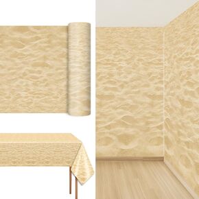 Beach Sand Tablecloth Roll 100FT x 51 Inch Disposable Summer Beach Plastic Scenery Setters Wallpaper Roll Sea Beach Wall Backdrop for Travel Summer Tropical Photo Booth Props Birthday Party Decor