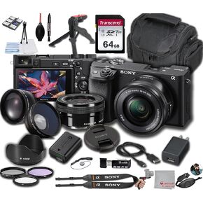 كاميرا Sony A6400 بدون مرآة مع عدسة 64 جيجابايت من ذاكرة 64 جيجابايت ، وعدسات واسعة وعدسة تليفوتوغرافي. Filters Hood ، Grip ، وأكثر حزمة pro