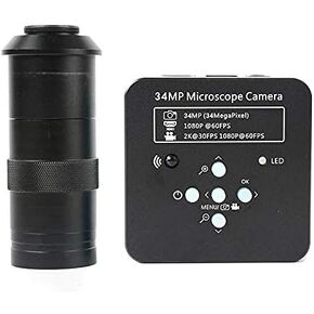 Full HD 34MP 2K 1080P 3400W TF Video Recorder HDMI USB Industrial Electronic Laboratory Digital Video Microscope Camera (Color : Camera) (180x Lens with Light)