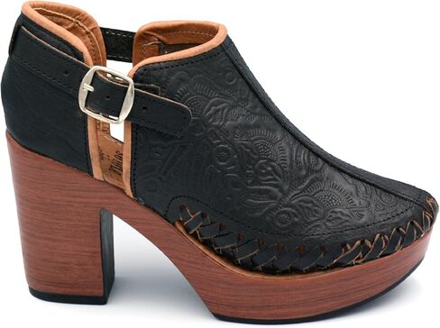 Mexican Engraved Genuine Leather Ankle Boots with Strap for Women - Model 490 (8, Brown) in Kuwait