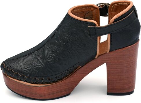 Mexican Engraved Genuine Leather Ankle Boots with Strap for Women - Model 490 (8, Brown) in Kuwait