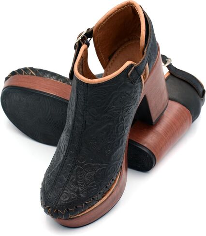 Mexican Engraved Genuine Leather Ankle Boots with Strap for Women - Model 490 (8, Brown) in Kuwait