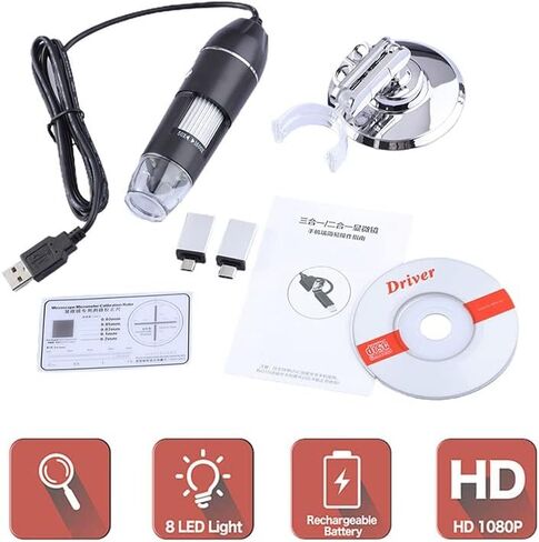 Microscope Accessories Kit Wireless Digital Microscope ، 1600X USB Digital Microscope 3 في 1 Type-C Portable 8 شرائح المجهر الإلكترونية in Kuwait