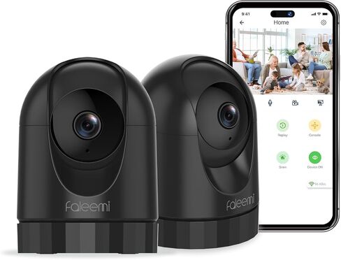 2K Pan/Tilt Indoor WiFi Security Camera with Motion Detection & Auto Tracking, Night Vision, 2-Way Audio, Siren, SD/Cloud Storage (2, Black) in Kuwait