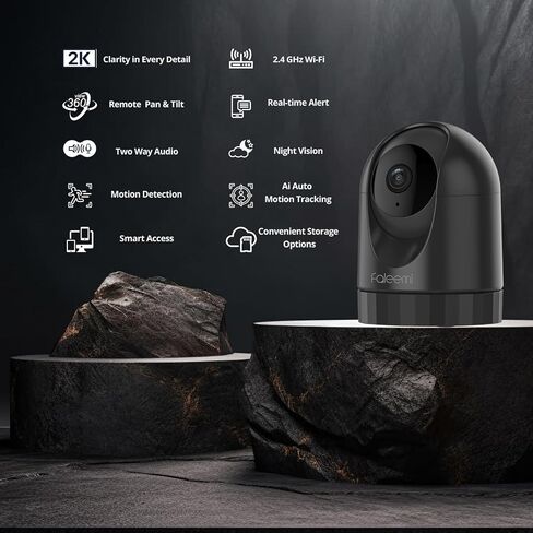2K Pan/Tilt Indoor WiFi Security Camera with Motion Detection & Auto Tracking, Night Vision, 2-Way Audio, Siren, SD/Cloud Storage (2, Black) in Kuwait