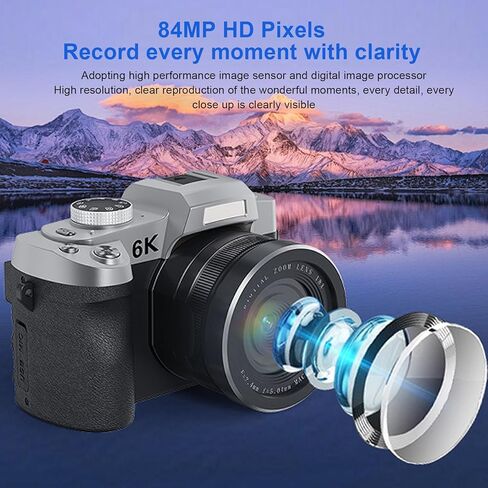 6K 84MP كاميرا رقمية للتصوير الفوتوغرافي ، كاميرا مدونة محمولة مع تكبير 18x ، نقطة ضبط تلقائية التلقائي وتصوير كاميرات WiFi مع فلاش شاشة 3 بوصة 180 درجة للسفر (أسود) in Kuwait