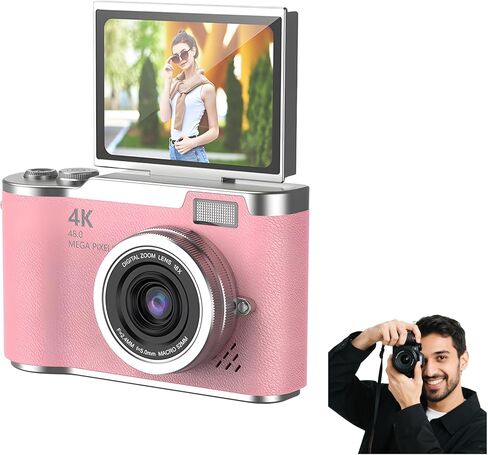 4K Digital Camera for Photography - 4K Foldable Screen Student Camera with 3" 180°Flip Screen, 64MP Vlogging Camera for YouTube, 18X Digital Zoom Point, 32GB Micro SD Card for Beginner (Black) in Saudi Arabia