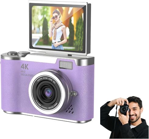 4K Digital Camera for Photography - 4K Foldable Screen Student Camera with 3" 180°Flip Screen, 64MP Vlogging Camera for YouTube, 18X Digital Zoom Point, 32GB Micro SD Card for Beginner (Black) in Saudi Arabia