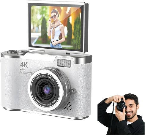 4K Digital Camera for Photography - 4K Foldable Screen Student Camera with 3" 180°Flip Screen, 64MP Vlogging Camera for YouTube, 18X Digital Zoom Point, 32GB Micro SD Card for Beginner (Black) in Saudi Arabia