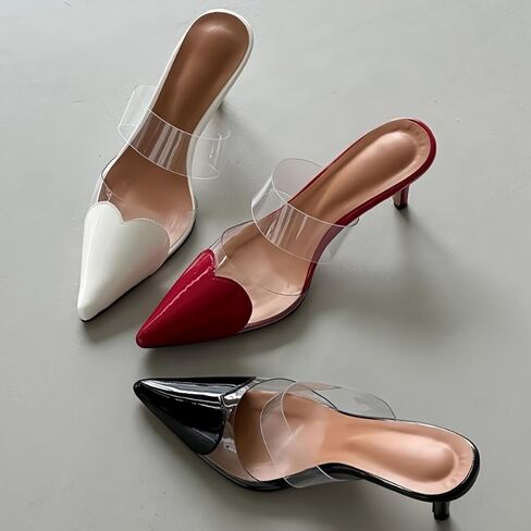 Love Heart Clear High Heeled Sandals for Women Closed Pointed Toe Comfortable Stiletto Mule Slip On Summer Party Prom Shoes in Saudi Arabia