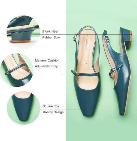 C.Paravano Women's Slingback Slgingals Small Square Toe Slingbacks Flats Clost Block Cheels Slipliable Strap على slingbacks in Saudi Arabia