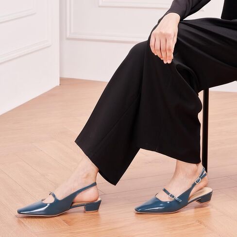 C.Paravano Women's Slingback Slgingals Small Square Toe Slingbacks Flats Clost Block Cheels Slipliable Strap على slingbacks in Saudi Arabia