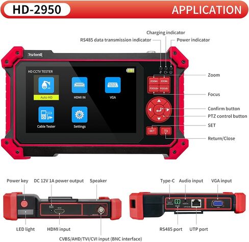 Rsrteng CCTV Tester Monitor Auto HD Coaxial Camera Tester 4K 8MP TVI/CVI/AHD/CVBS Analog Video Monitor 4.3 inch TFT-LCD Screen PTZ Control RS485 Call OSD Menu Audio DC12V Power Output in Saudi Arabia