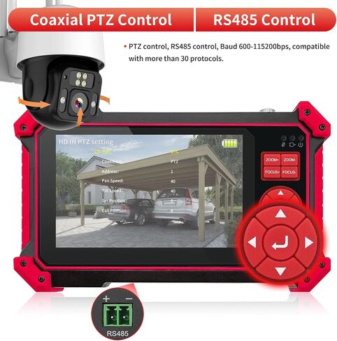 Rsrteng CCTV Tester Monitor Auto HD Coaxial Camera Tester 4K 8MP TVI/CVI/AHD/CVBS Analog Video Monitor 4.3 inch TFT-LCD Screen PTZ Control RS485 Call OSD Menu Audio DC12V Power Output in Saudi Arabia