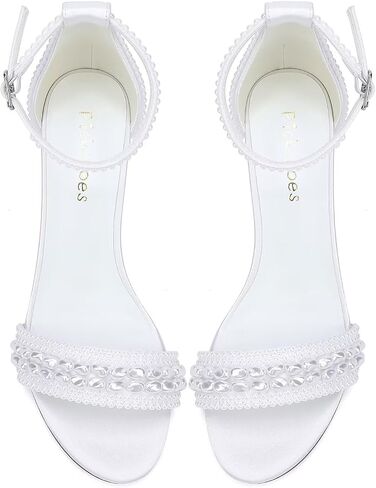 Block Heel Wedding Shoes for Bride Pearl Heels Ankle Buckle Strap Bridal Shoes in Saudi Arabia
