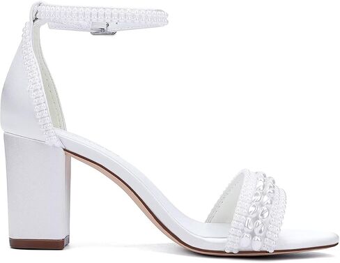 Block Heel Wedding Shoes for Bride Pearl Heels Ankle Buckle Strap Bridal Shoes in Saudi Arabia