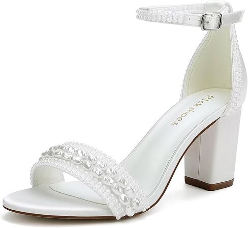 Block Heel Wedding Shoes for Bride Pearl Heels Ankle Buckle Strap Bridal Shoes in Saudi Arabia