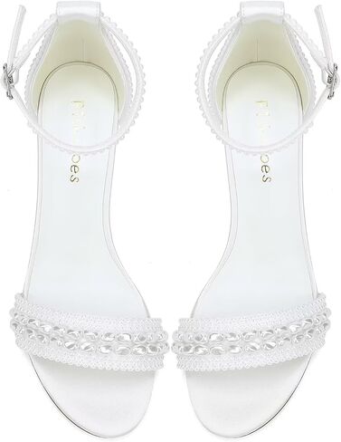 Block Heel Wedding Shoes for Bride Pearl Heels Ankle Buckle Strap Bridal Shoes in Saudi Arabia
