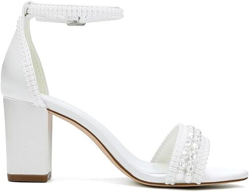Block Heel Wedding Shoes for Bride Pearl Heels Ankle Buckle Strap Bridal Shoes in Saudi Arabia