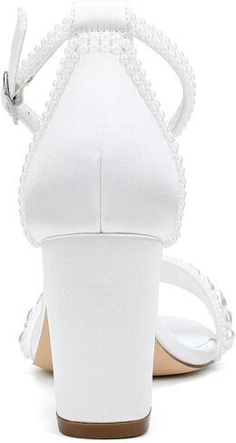 Block Heel Wedding Shoes for Bride Pearl Heels Ankle Buckle Strap Bridal Shoes in Saudi Arabia