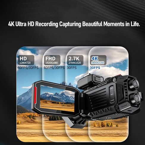 Gugxiom 4K Camcorder Video Camera, 3 inch Screen Vlogging Camera with 50X Digital Zoom, Autofocus, for Photography, Travel (Black) in Saudi Arabia