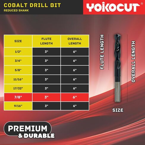 17/32 Inch Cobalt Drill Bit | Reduced Shank High Speed Steel | 17/32 Drill Bit for Stainless Steel and Hardened Metal | HSS M35 Titanium Aluminum Nitride Coating with 1/2" Shank in Saudi Arabia