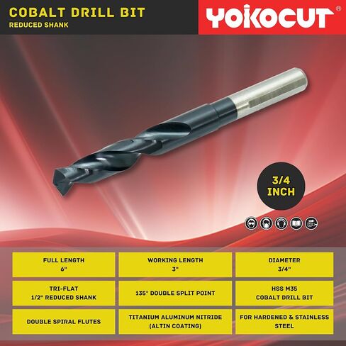 17/32 Inch Cobalt Drill Bit | Reduced Shank High Speed Steel | 17/32 Drill Bit for Stainless Steel and Hardened Metal | HSS M35 Titanium Aluminum Nitride Coating with 1/2" Shank in Saudi Arabia
