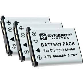 Synergy Digital Camera Batteries, Compatible with Kodak FZ55 Digital Camera, (Li-ion, 3.7V, 800 mAh), Replacement for Olympus LI-40B Battery, Pack Includes: 3 x SDLI40B Batteries