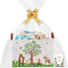 XHWZOF Jungle Baby Baskets for Baby Shower with Gift Bags,Animal Greeting Card and Ribbons -Baskets for Gifts Empty,Giraffe Lion Storage Diaper Bin Toy Box with Handles for Boys Girls