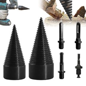 Firewood Drill Bit Set, 2025 Upgrade Wood Log Splitter Firewood Drill Bit, Detachable Heavy Duty Electric Drills Screw Cone Driver Tools for Splitting Woods (32mm+42mm+4 Handles)