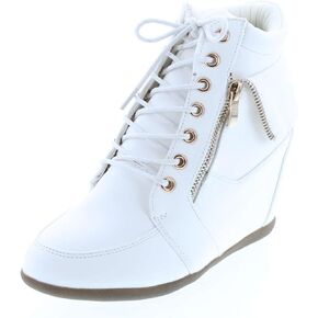 TOP Moda Womens Sammy-40 High Top Strap Womens Hidden Wedge Sneaker Shoes