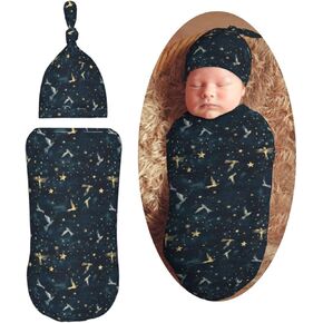 Pumpkins and Anise Stars Newborn Swaddle Blankets Hat Sets Soft Baby Receiving Blanket Swaddle Sack for Baby Shower Infant Boy Girl Gift